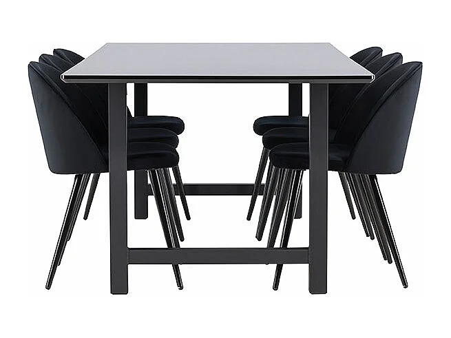 Oslo ensemble pour salle à manger table de salle à manger 100x220cm noir et 6 Skagen chaise velours noir.