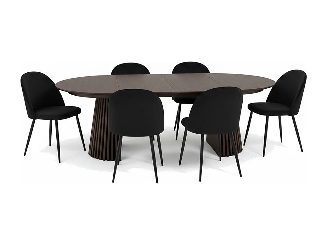 Tokyo ensemble de table à manger table à manger smoked, 6 chaises en velours noir.