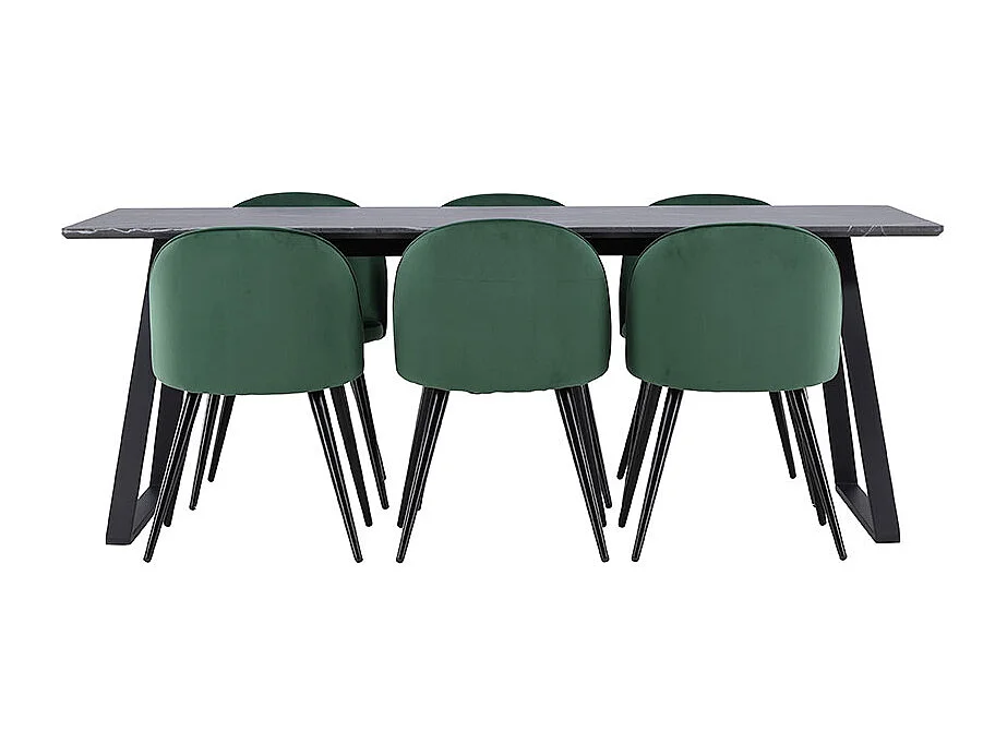 Malaga ensemble pour salle à manger table de salle à manger 90x200cm gris foncé et 6 Skagen chaise velours vert.