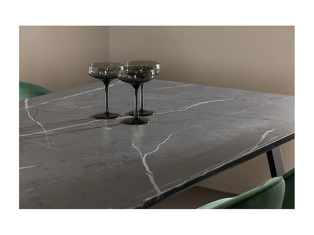 Malaga ensemble pour salle à manger table de salle à manger 90x200cm gris foncé et 6 Skagen chaise velours vert.