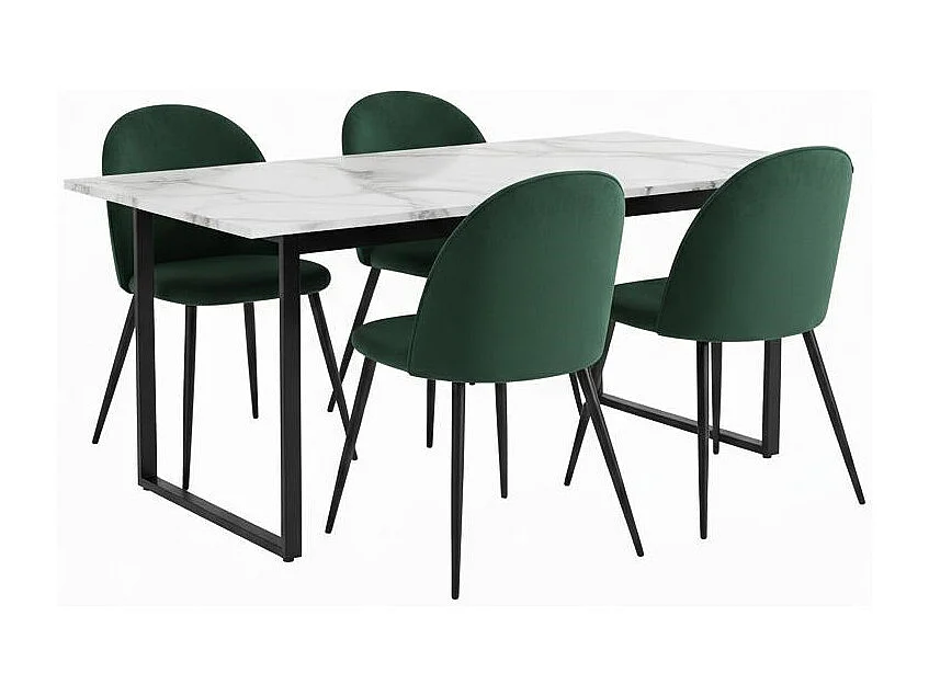 Tilst ensemble pour salle à manger table à manger impression marbre blanc 90x160 4 chaises velours vert.