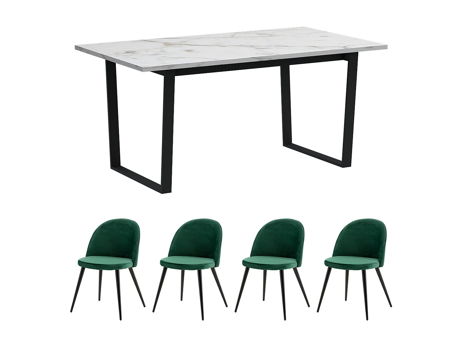 Tilst ensemble pour salle à manger table à manger impression marbre blanc 90x160 4 chaises velours vert.