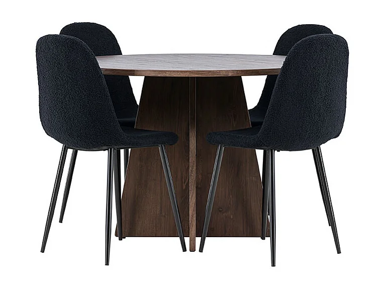 Bootcut ensemble pour salle à manger table Ø110cm et 4 chaises teddy mocca.