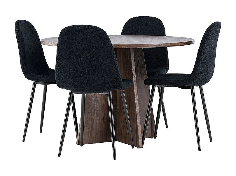 Bootcut ensemble pour salle à manger table Ø110cm et 4 chaises teddy mocca.
