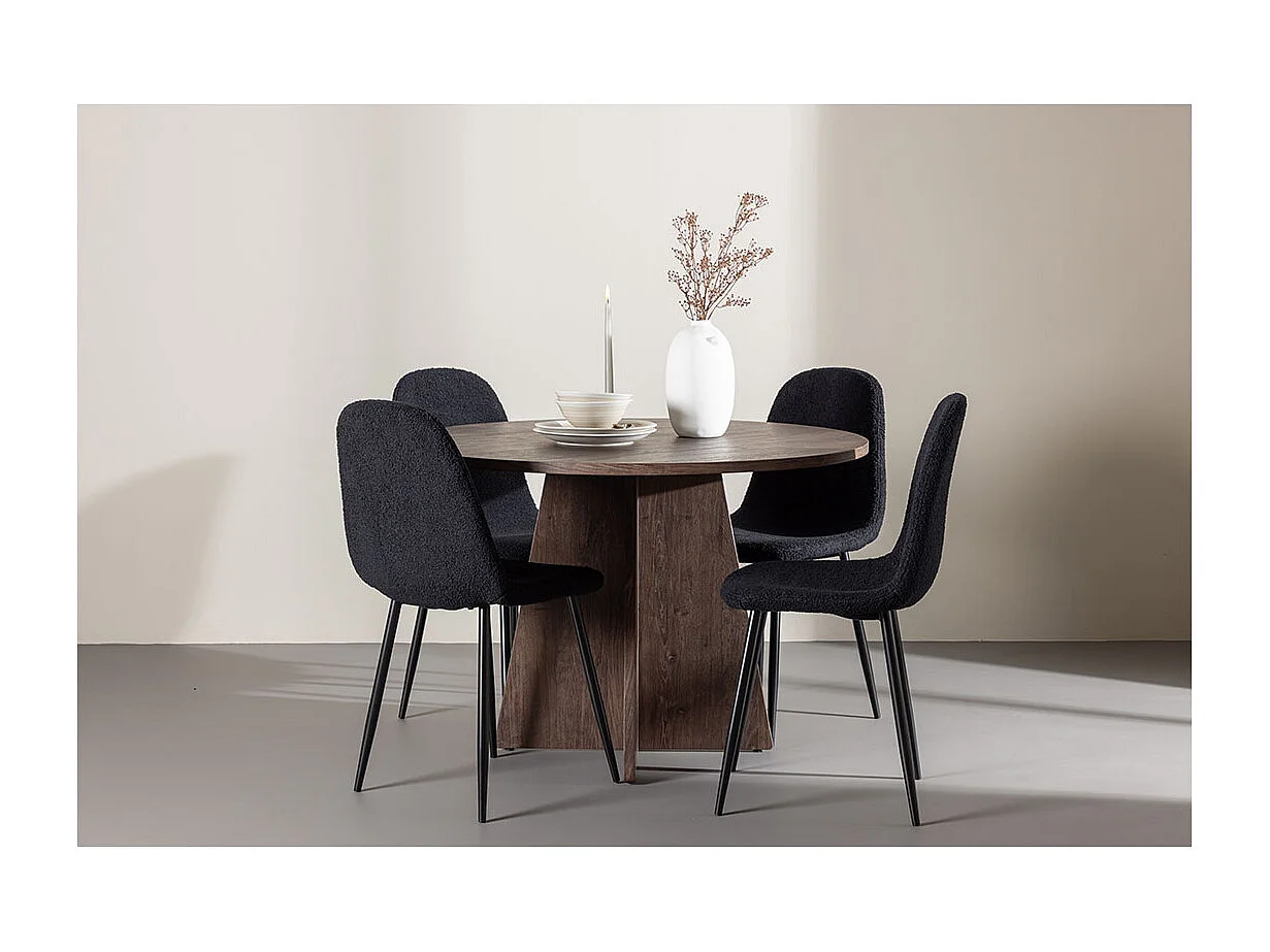 Bootcut ensemble pour salle à manger table Ø110cm et 4 chaises teddy mocca.
