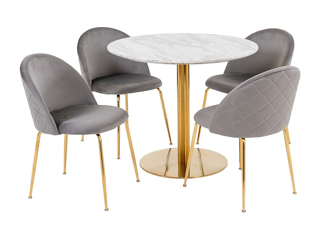 Bolzano ensemble pour salle à manger table de salle à manger Ø90cm Blanc et 4 Geneve chaise gris.