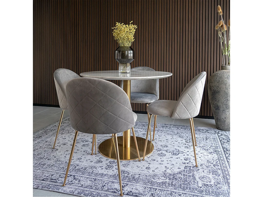 Bolzano ensemble pour salle à manger table de salle à manger Ø90cm Blanc et 4 Geneve chaise gris.