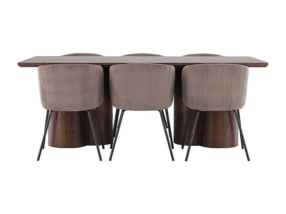 Olivia ensemble pour salle à manger table 100x210cm et 6 chaises velours avec accoudoirs mocca.