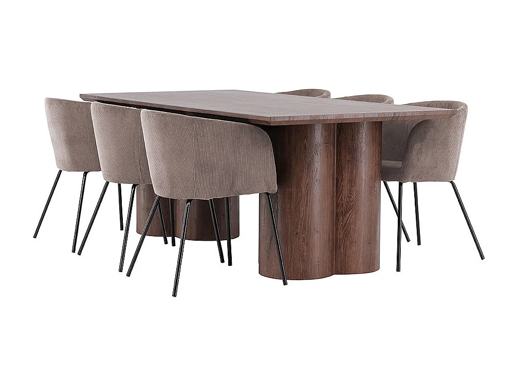Olivia ensemble pour salle à manger table 100x210cm et 6 chaises velours avec accoudoirs mocca.