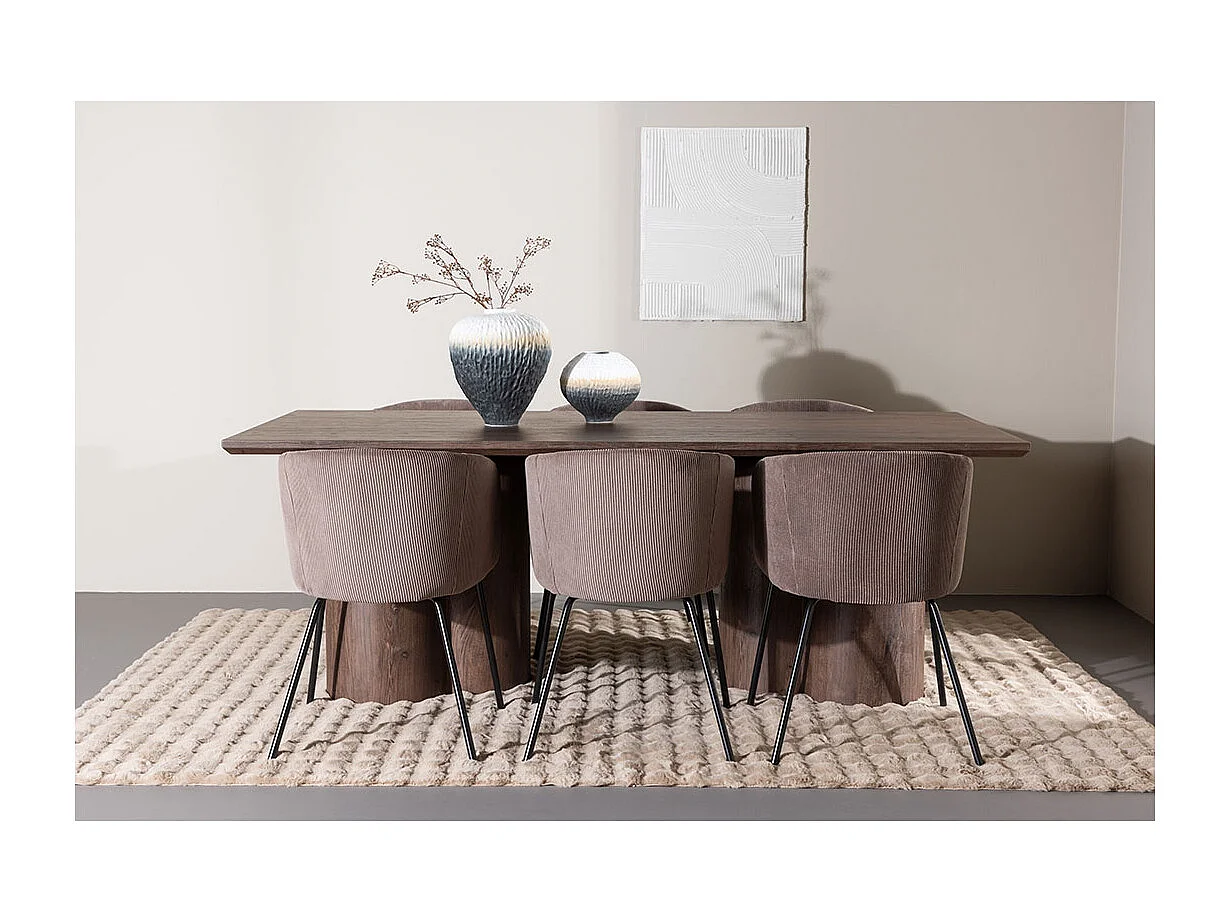 Olivia ensemble pour salle à manger table 100x210cm et 6 chaises velours avec accoudoirs mocca.