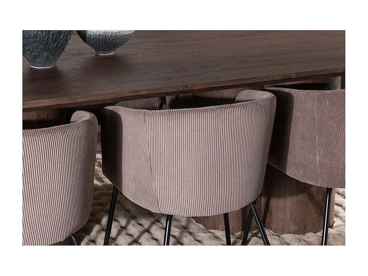 Olivia ensemble pour salle à manger table 100x210cm et 6 chaises velours avec accoudoirs mocca.