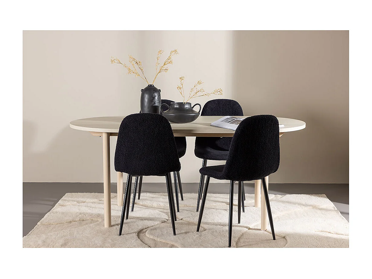 Andy ensemble pour salle à manger table 90x180cm et 4 chaises teddy whitewash.