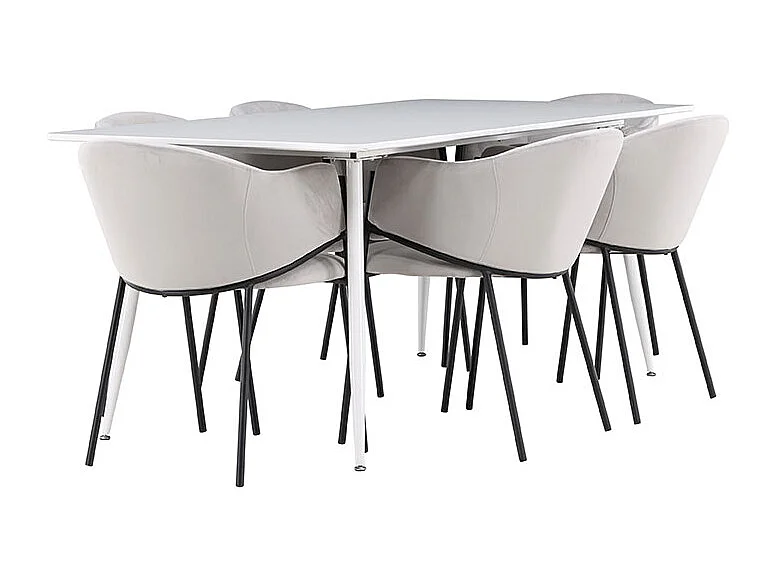 Silar ensemble pour salle à manger table 90x180cm et 6 chaises velours avec accoudoirs blanc.