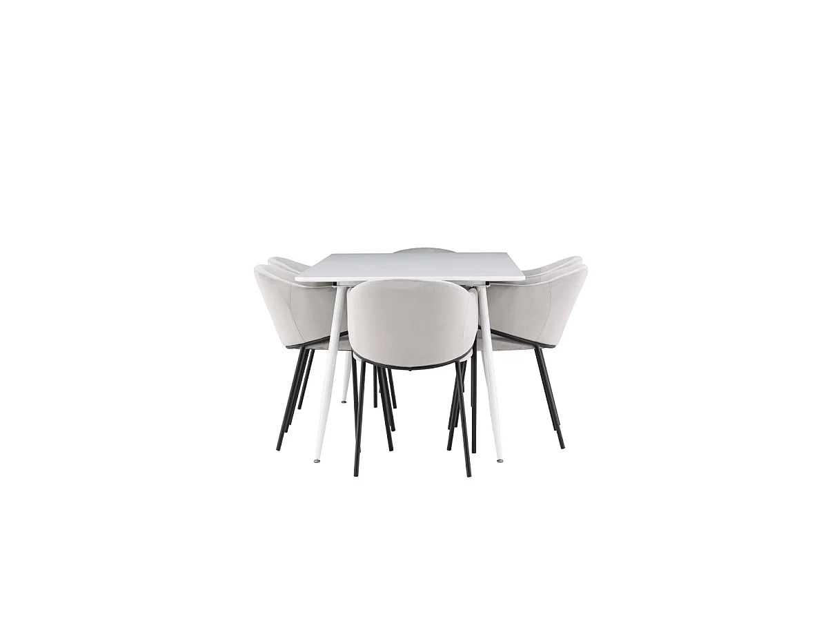 Ensemble Table à Manger & 6 Chaises "Evelina & Silar" 180cm Blanc & Gris