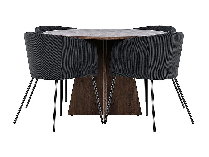 Bootcut ensemble pour salle à manger table Ø110cm et 4 chaises velours avec accoudoirs mocca.