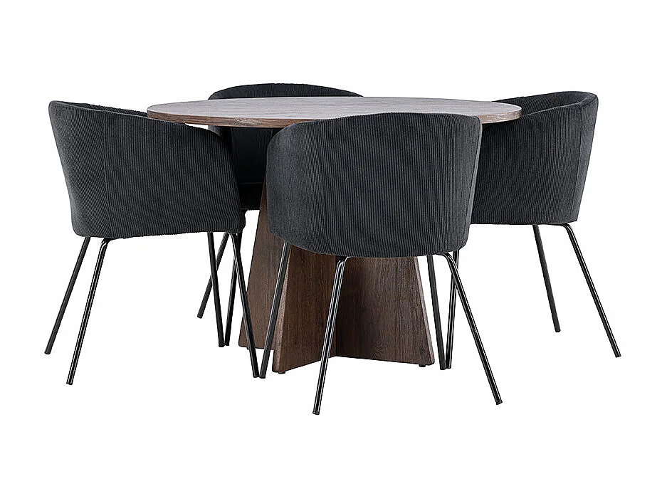 Bootcut ensemble pour salle à manger table Ø110cm et 4 chaises velours avec accoudoirs mocca.
