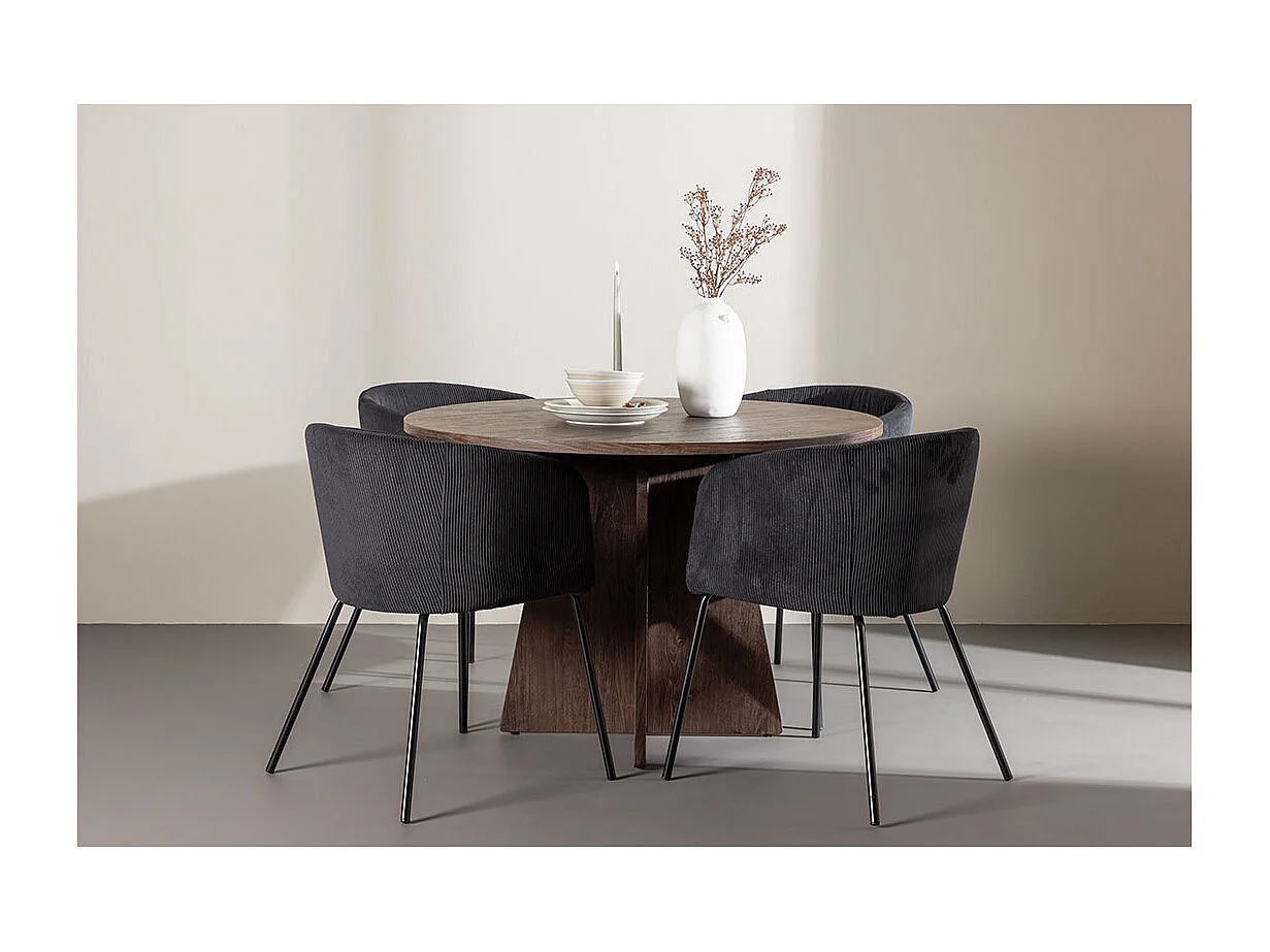 Bootcut ensemble pour salle à manger table Ø110cm et 4 chaises velours avec accoudoirs mocca.