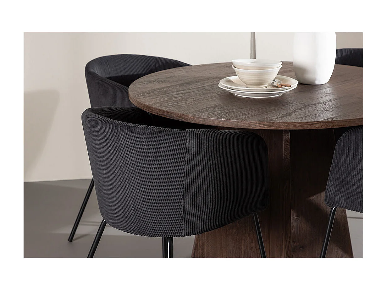 Bootcut ensemble pour salle à manger table Ø110cm et 4 chaises velours avec accoudoirs mocca.