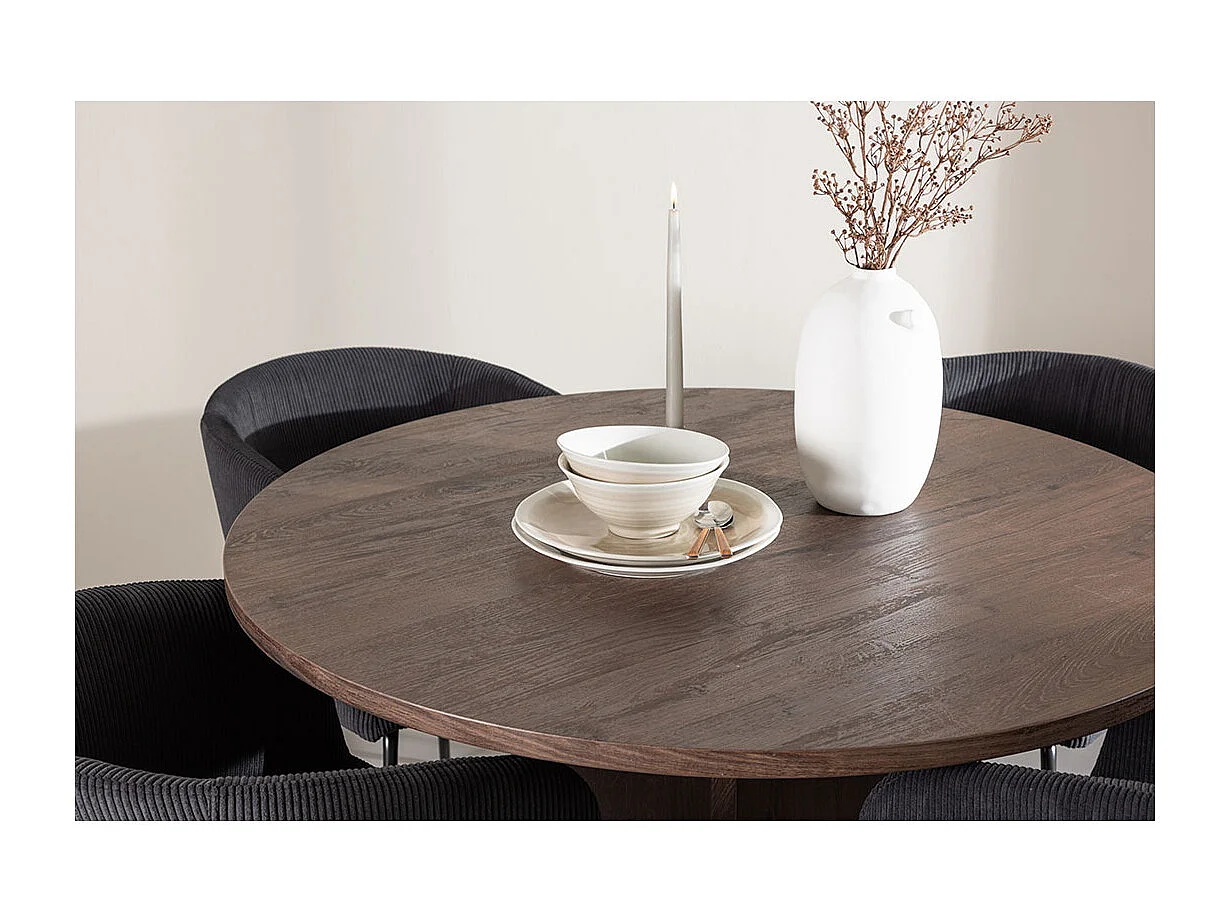 Bootcut ensemble pour salle à manger table Ø110cm et 4 chaises velours avec accoudoirs mocca.