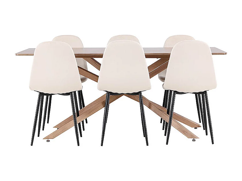 Piazza ensemble pour salle à manger table 90x180cm et 6 chaises velours mocca.