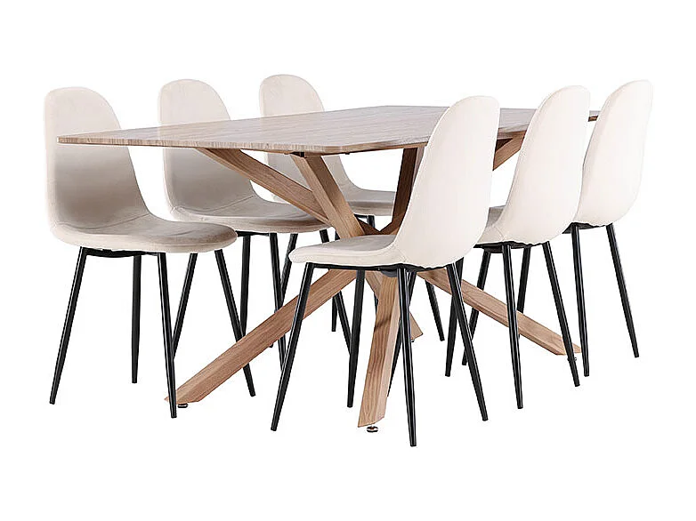 Piazza ensemble pour salle à manger table 90x180cm et 6 chaises velours mocca.