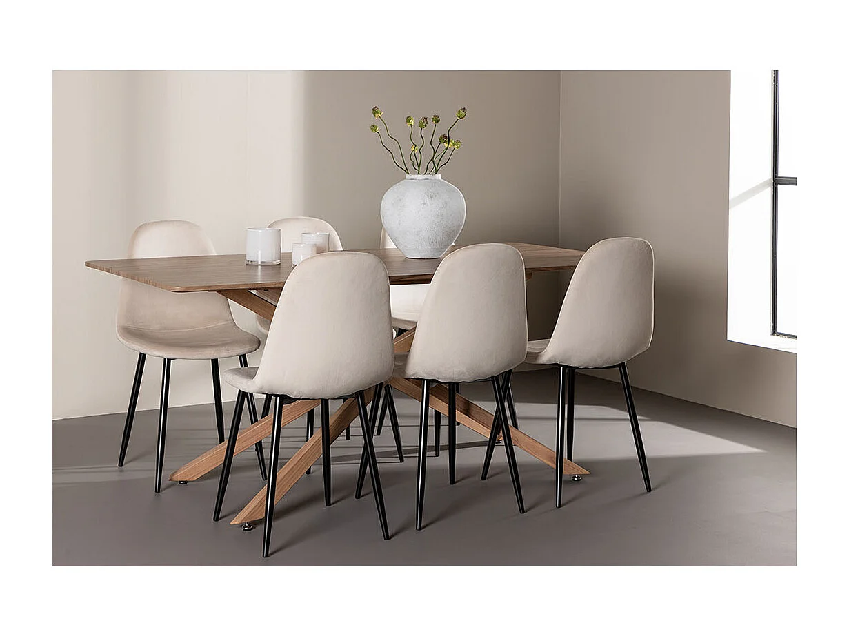 Piazza ensemble pour salle à manger table 90x180cm et 6 chaises velours mocca.
