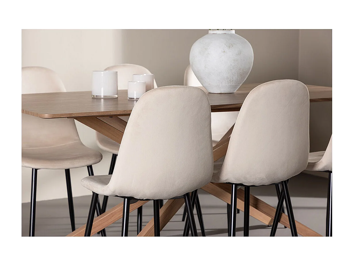 Piazza ensemble pour salle à manger table 90x180cm et 6 chaises velours mocca.