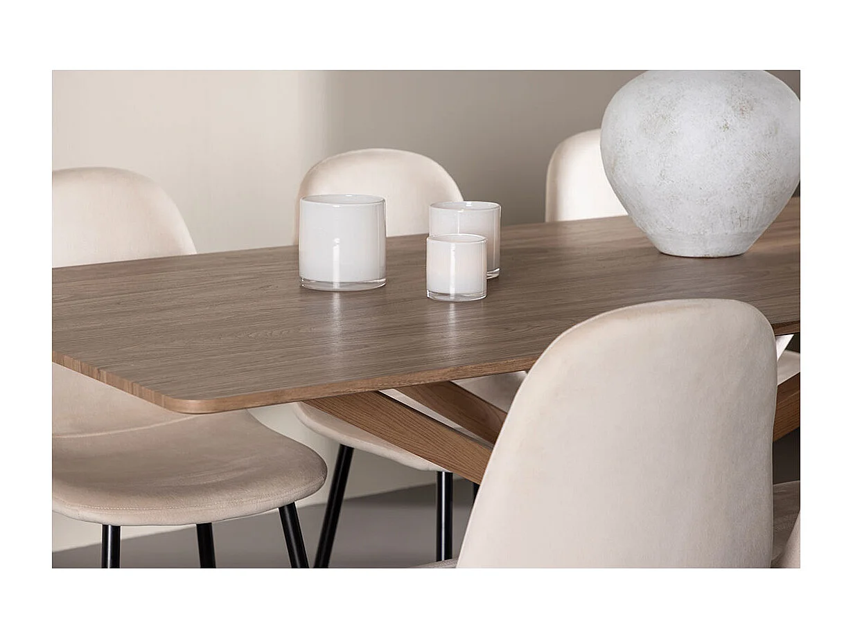 Piazza ensemble pour salle à manger table 90x180cm et 6 chaises velours mocca.