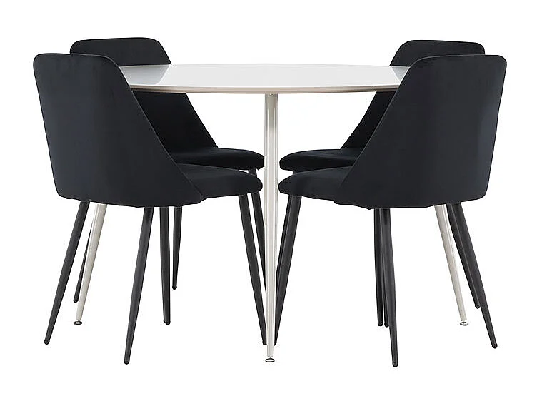 Plaza ensemble pour salle à manger table Ø120cm et 4 chaises velours beige.
