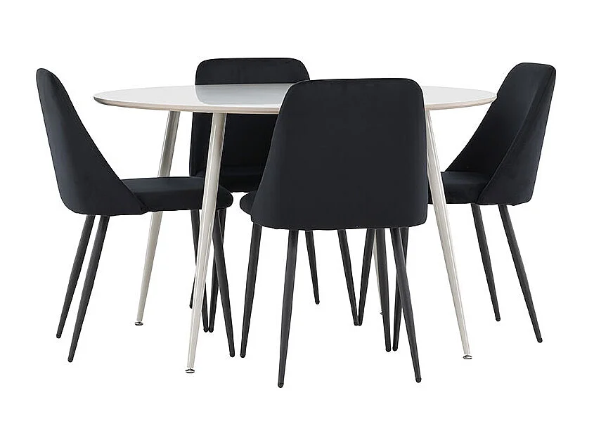 Plaza ensemble pour salle à manger table Ø120cm et 4 chaises velours beige.