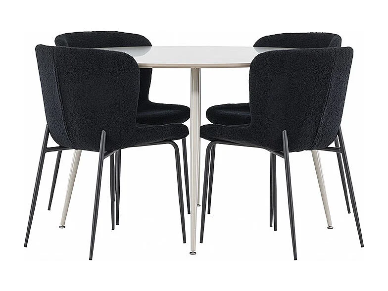 Plaza ensemble pour salle à manger table Ø120cm et 4 chaises teddy beige.
