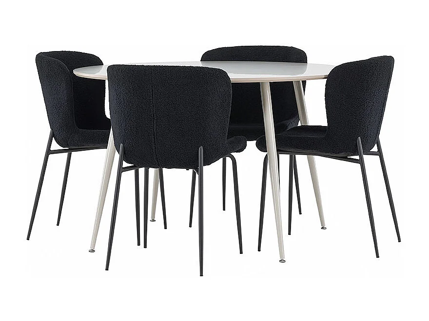 Plaza ensemble pour salle à manger table Ø120cm et 4 chaises teddy beige.