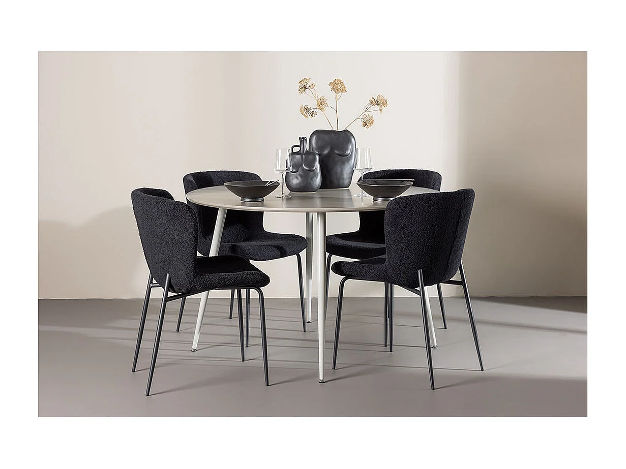 Plaza ensemble pour salle à manger table Ø120cm et 4 chaises teddy beige.