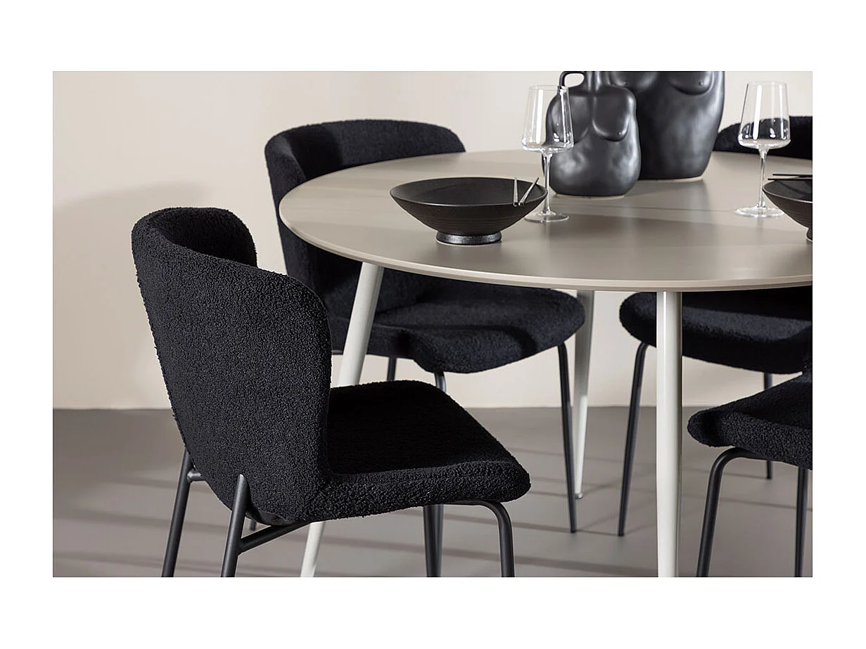 Plaza ensemble pour salle à manger table Ø120cm et 4 chaises teddy beige.