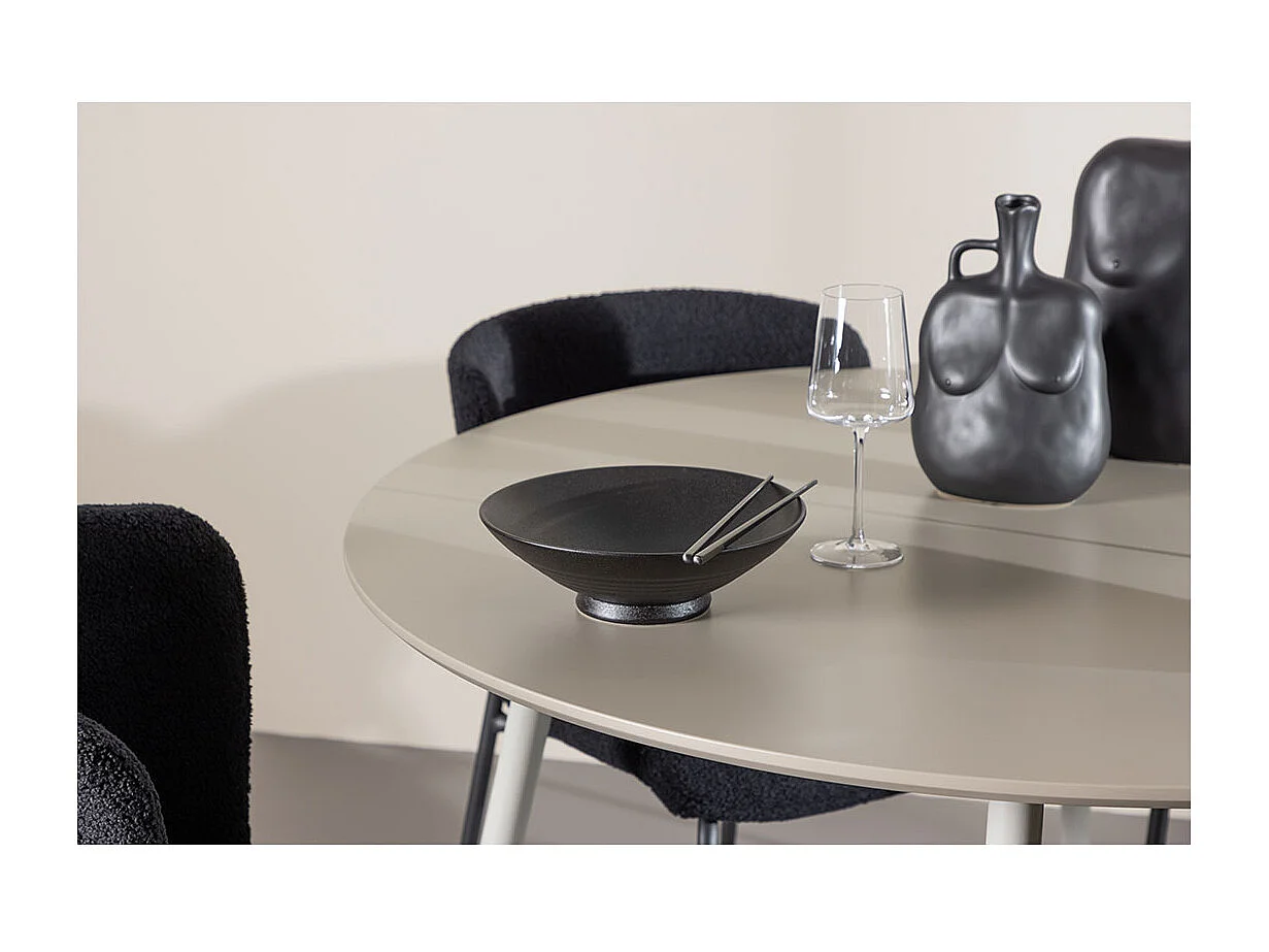 Plaza ensemble pour salle à manger table Ø120cm et 4 chaises teddy beige.