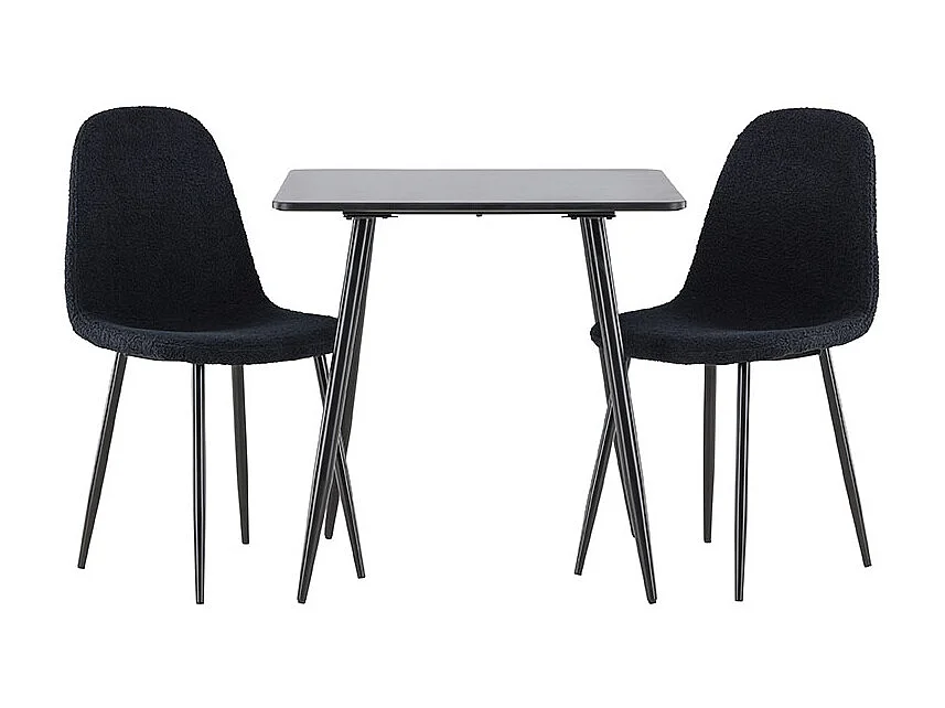 Polar ensemble pour salle à manger table 75x75cm et 2 chaises teddy noir.