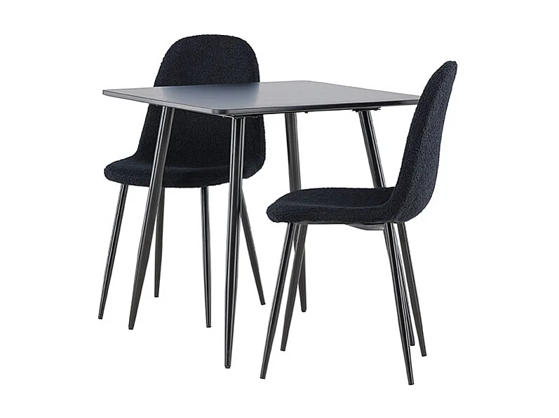 Polar ensemble pour salle à manger table 75x75cm et 2 chaises teddy noir.