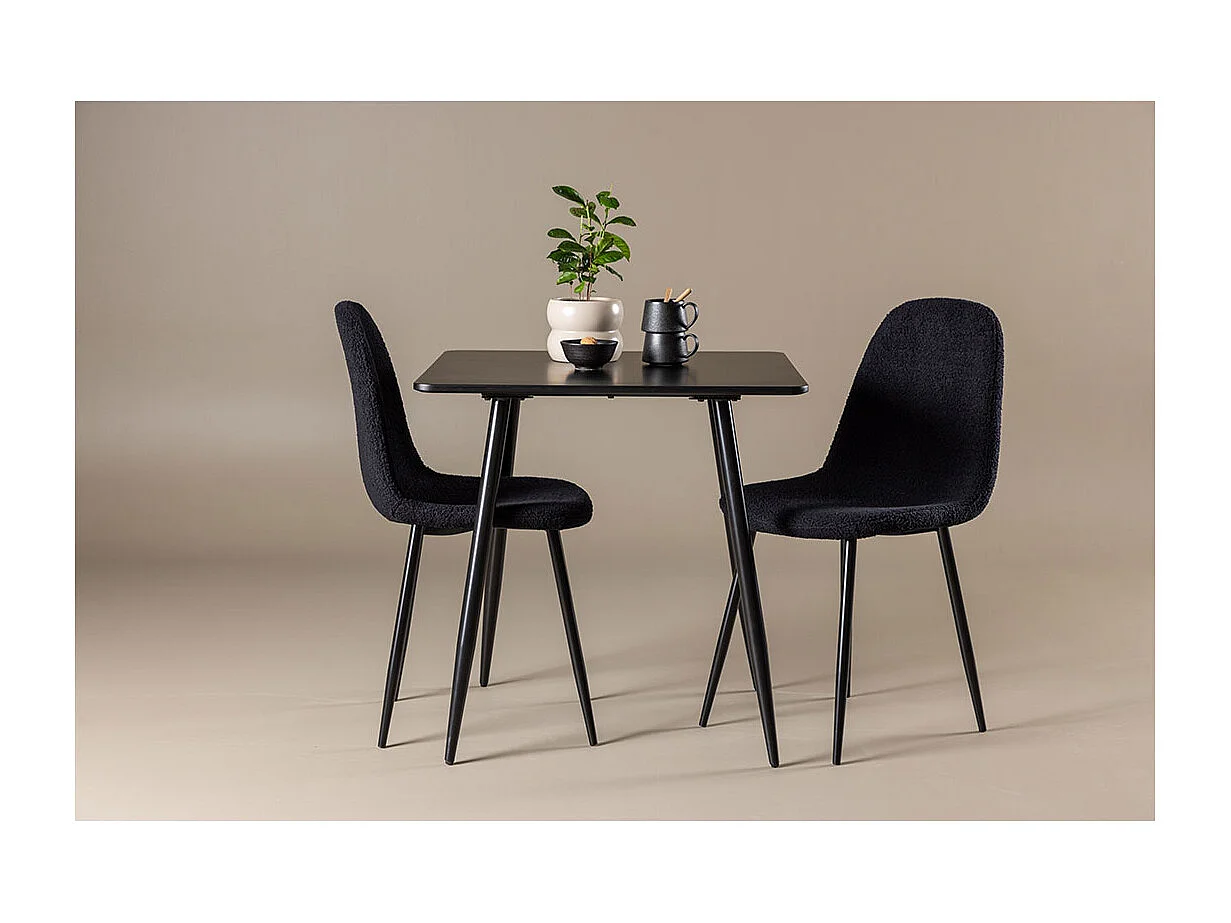 Polar ensemble pour salle à manger table 75x75cm et 2 chaises teddy noir.