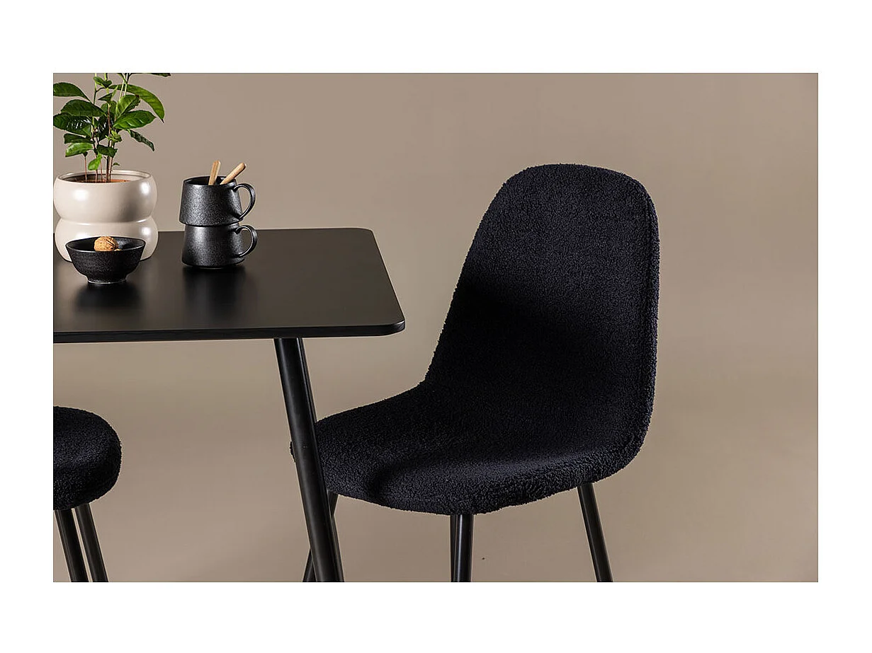 Polar ensemble pour salle à manger table 75x75cm et 2 chaises teddy noir.