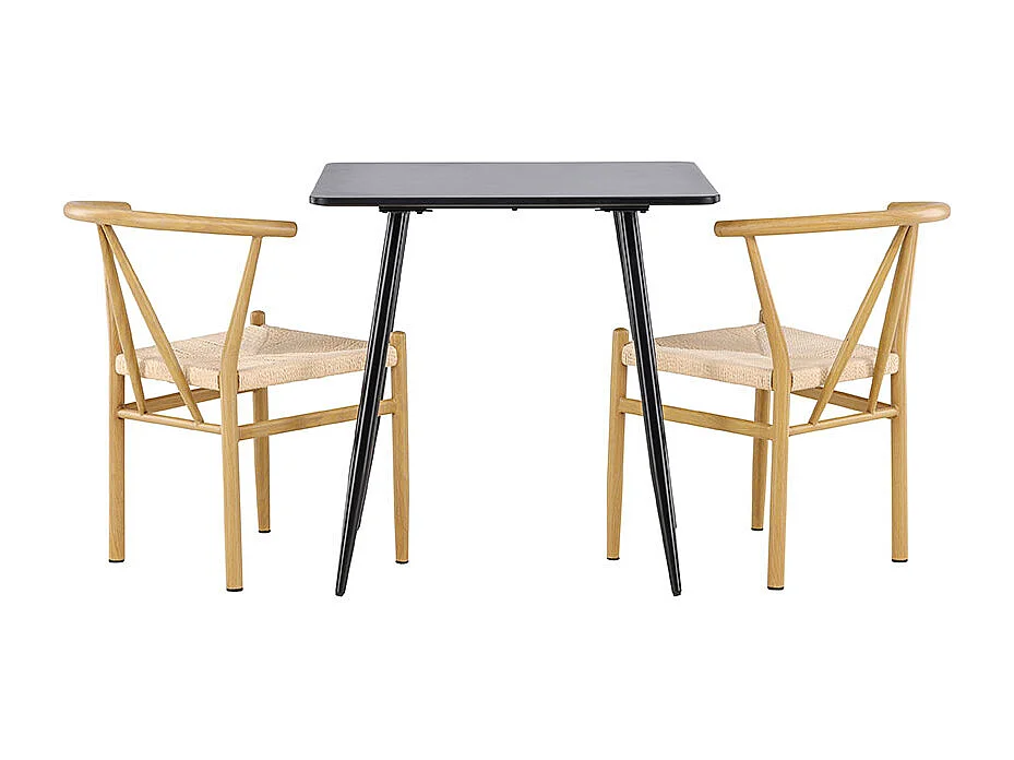 Polar ensemble pour salle à manger table 75x75cm et 2 chaises avec accoudoirs empilables noir.