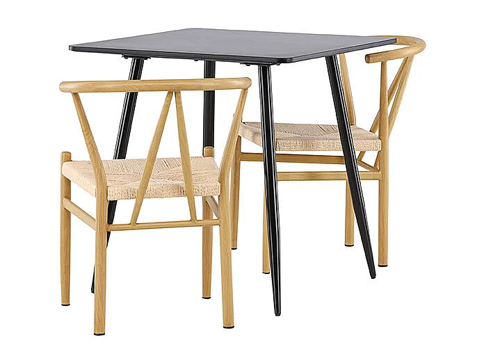 Polar ensemble pour salle à manger table 75x75cm et 2 chaises avec accoudoirs empilables noir.