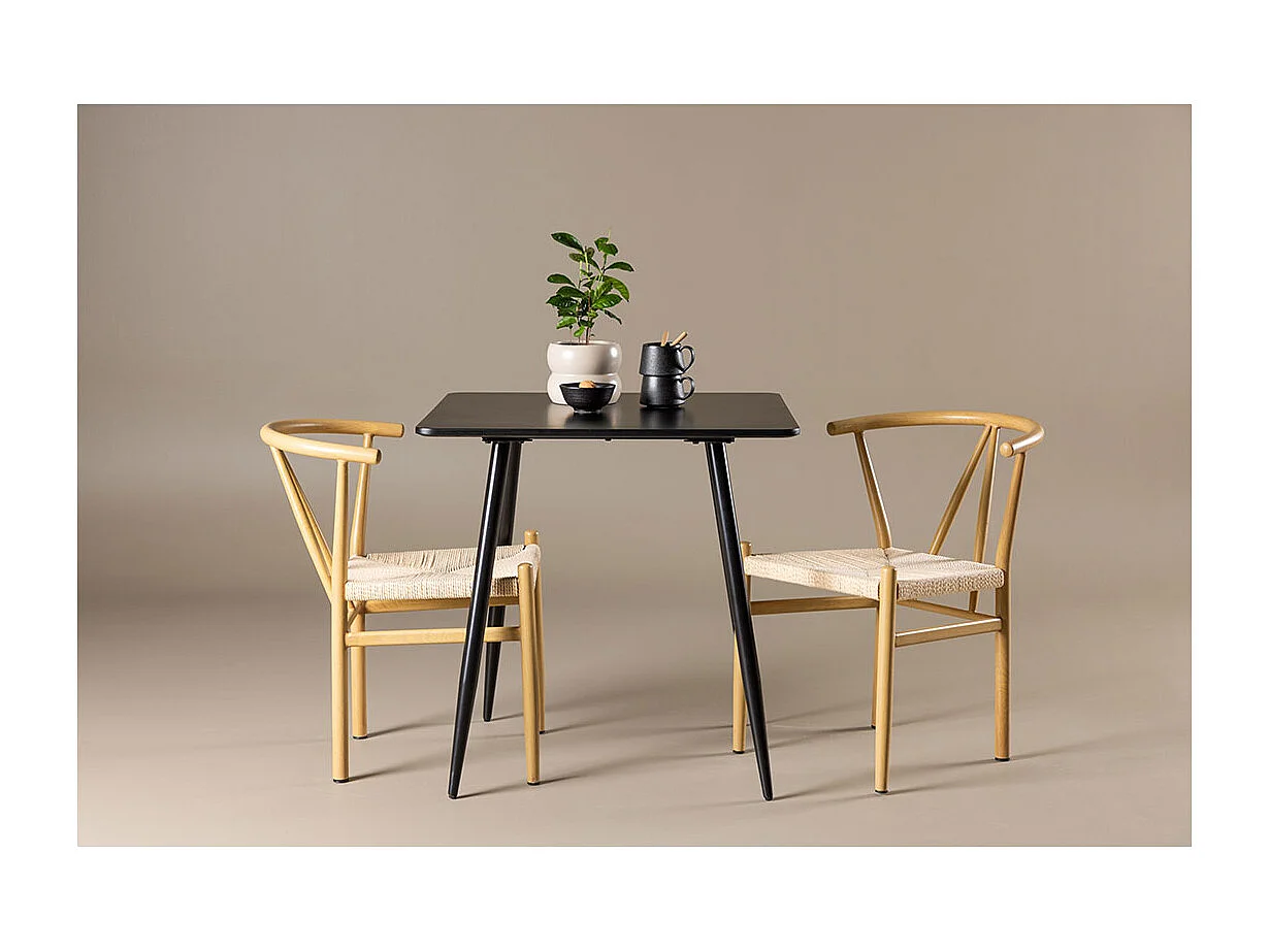 Polar ensemble pour salle à manger table 75x75cm et 2 chaises avec accoudoirs empilables noir.