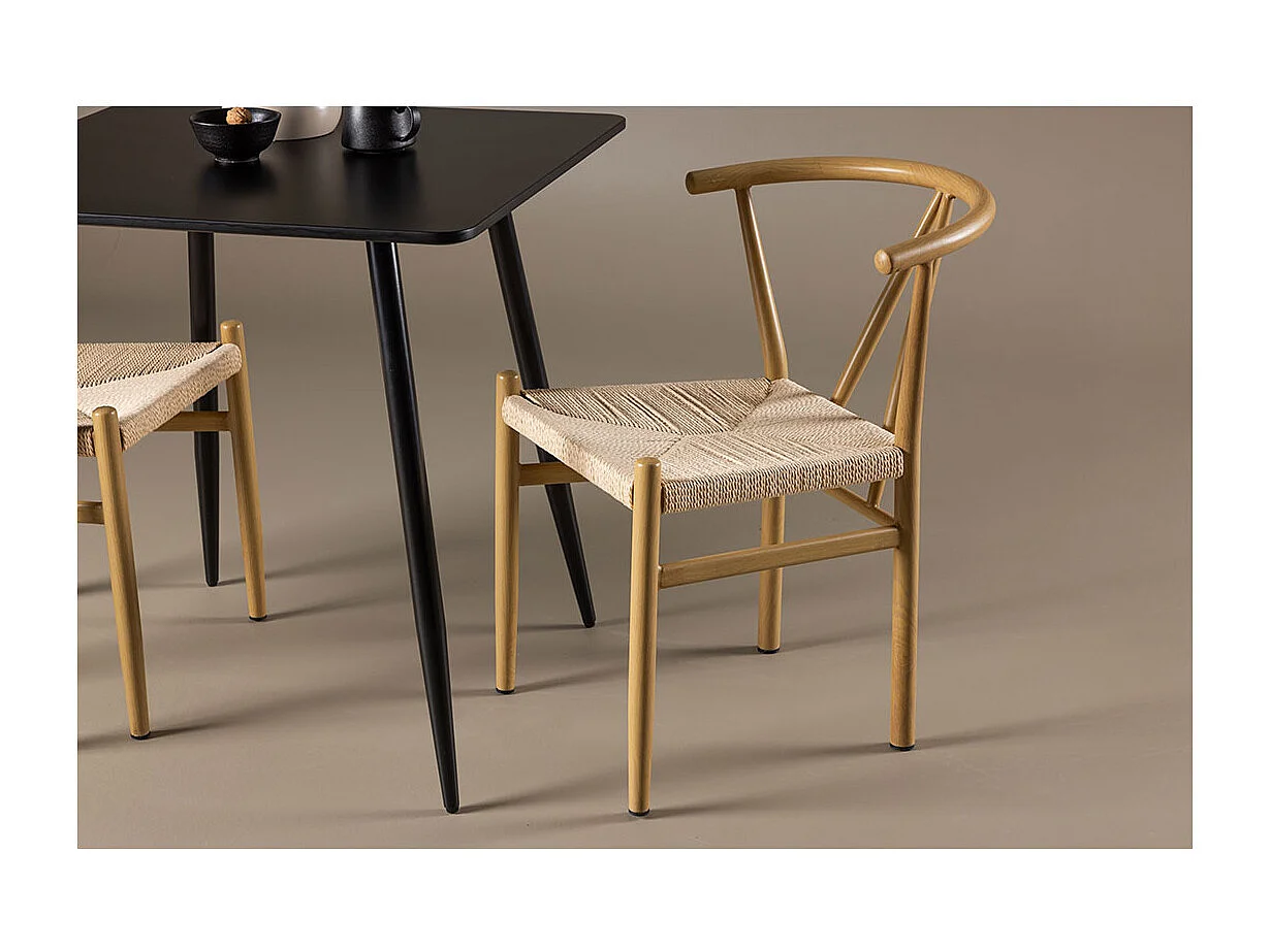 Polar ensemble pour salle à manger table 75x75cm et 2 chaises avec accoudoirs empilables noir.