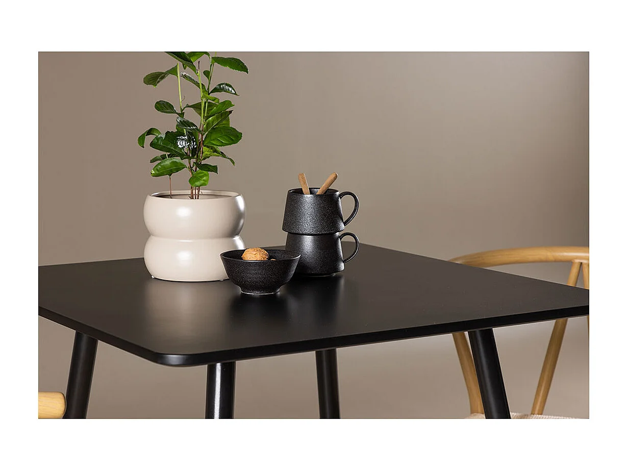 Polar ensemble pour salle à manger table 75x75cm et 2 chaises avec accoudoirs empilables noir.