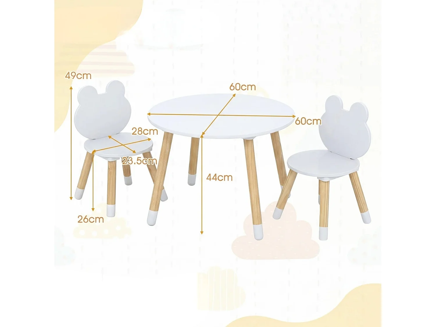 Ensemble Table et Chaises pour Enfants Bureau Multi-Activités avec Chaises en Forme de Grenouille et Pieds en Bois pour 3 Ans+ Blanc