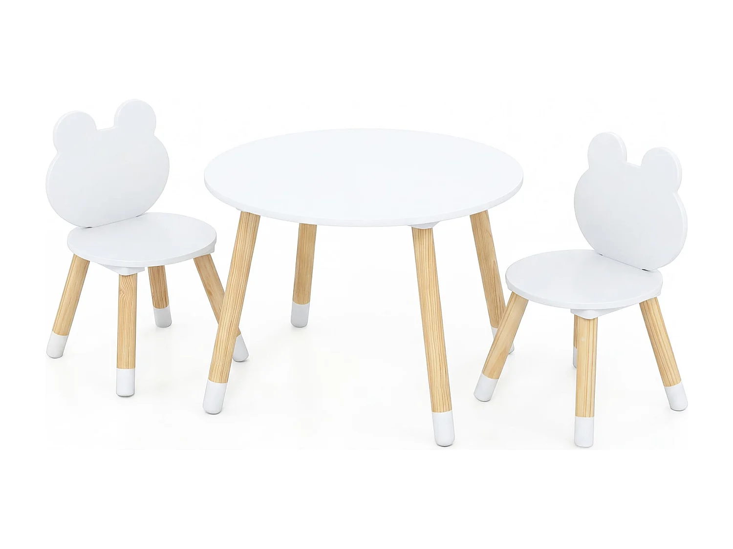 Ensemble Table et Chaises pour Enfants Bureau Multi-Activités avec Chaises en Forme de Grenouille et Pieds en Bois pour 3 Ans+ Blanc