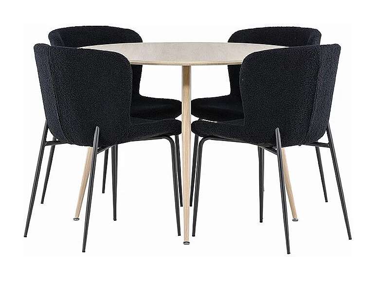 Plaza ensemble pour salle à manger table Ø100cm et 4 chaises teddy whitewash.