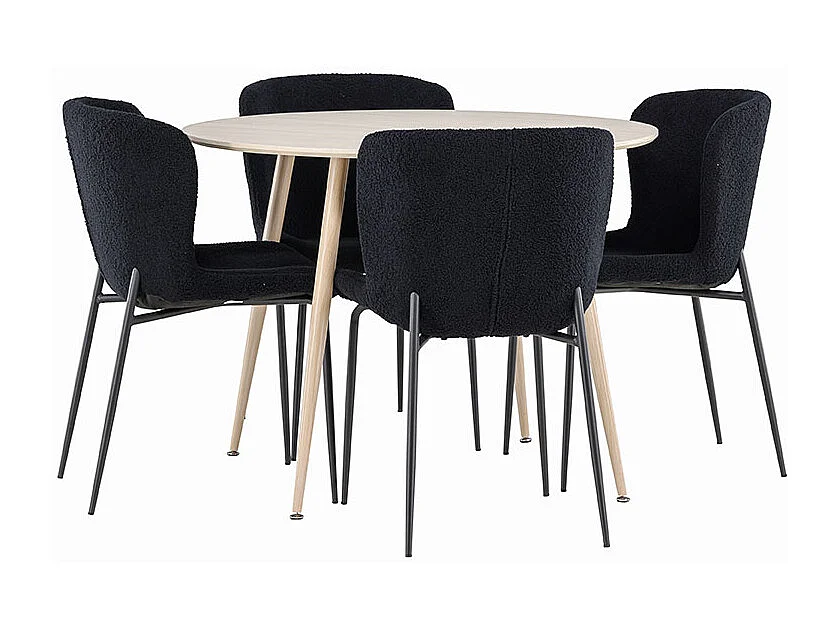 Plaza ensemble pour salle à manger table Ø100cm et 4 chaises teddy whitewash.