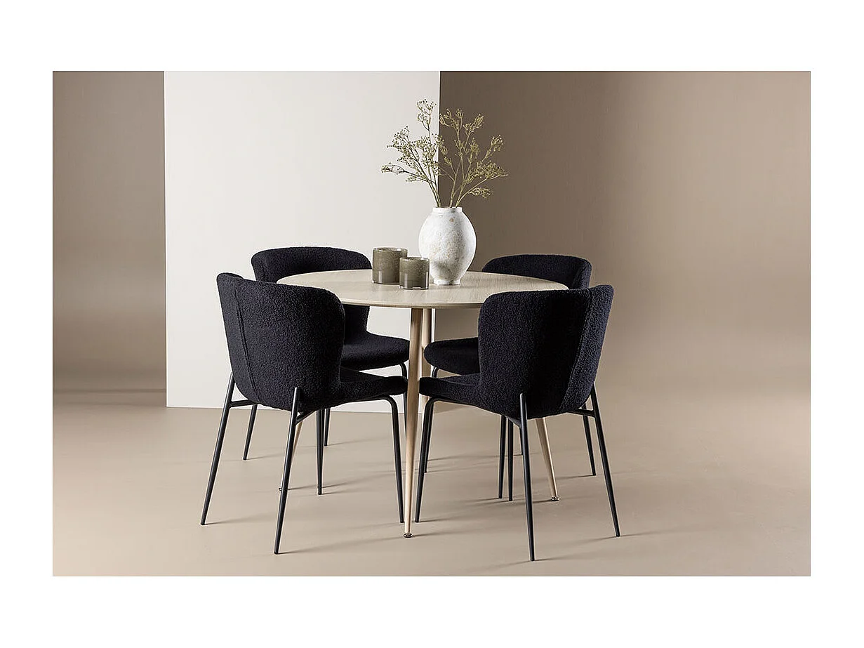Plaza ensemble pour salle à manger table Ø100cm et 4 chaises teddy whitewash.
