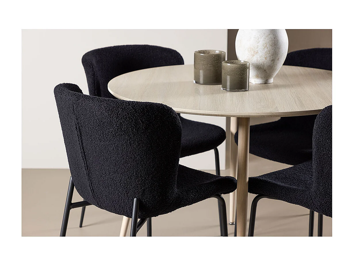 Plaza ensemble pour salle à manger table Ø100cm et 4 chaises teddy whitewash.